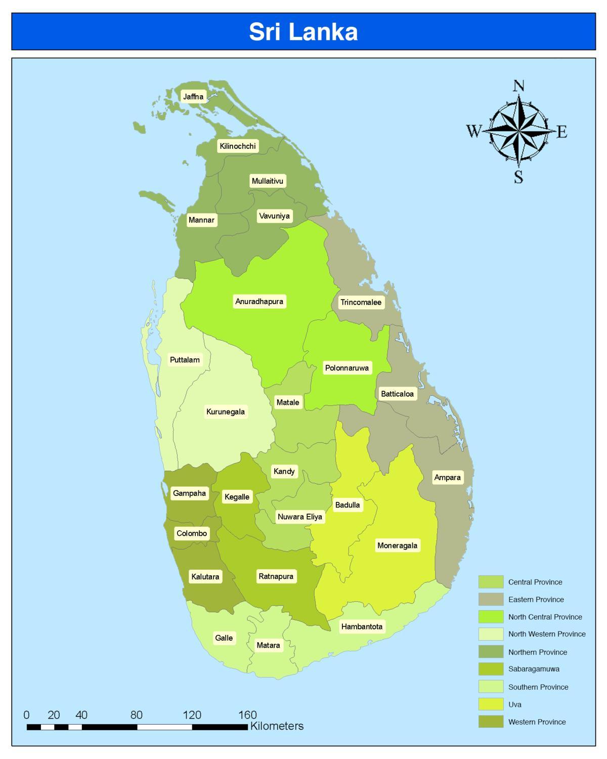 的斯里兰卡地图区的地图，在泰米尔
