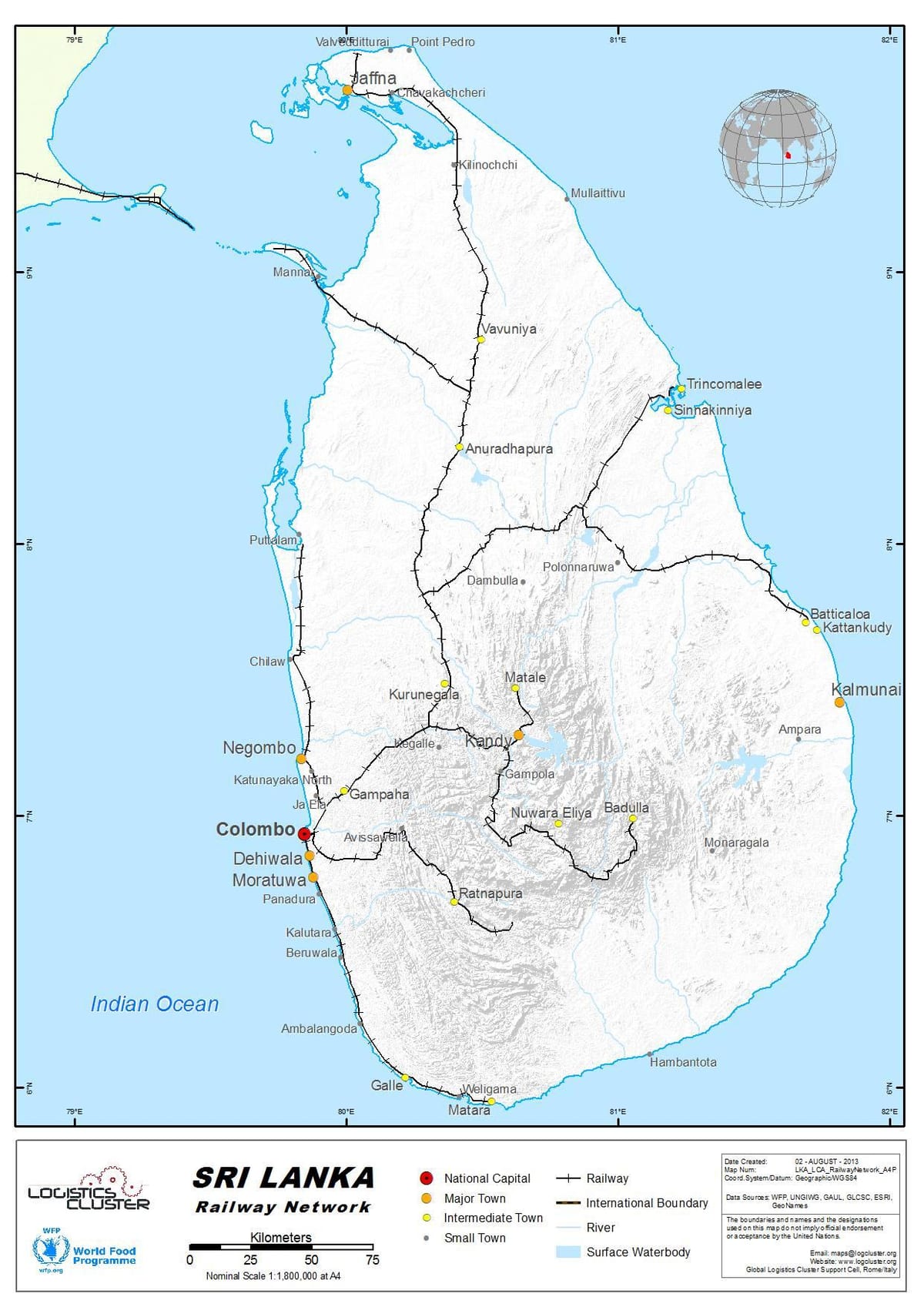 火车线路斯里兰卡地图