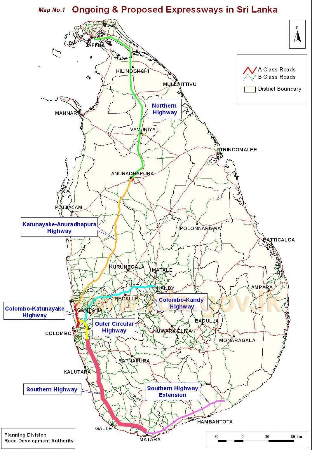 地图斯里兰卡高速公路