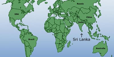 世界上的地图显示斯里兰卡