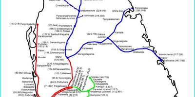 铁路路线的地图斯里兰卡