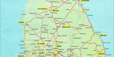 道路的距离的斯里兰卡地图