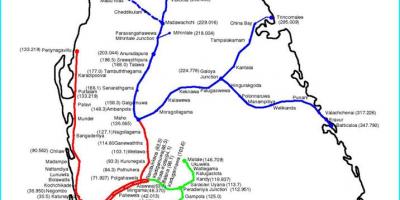 铁路路线的地图斯里兰卡